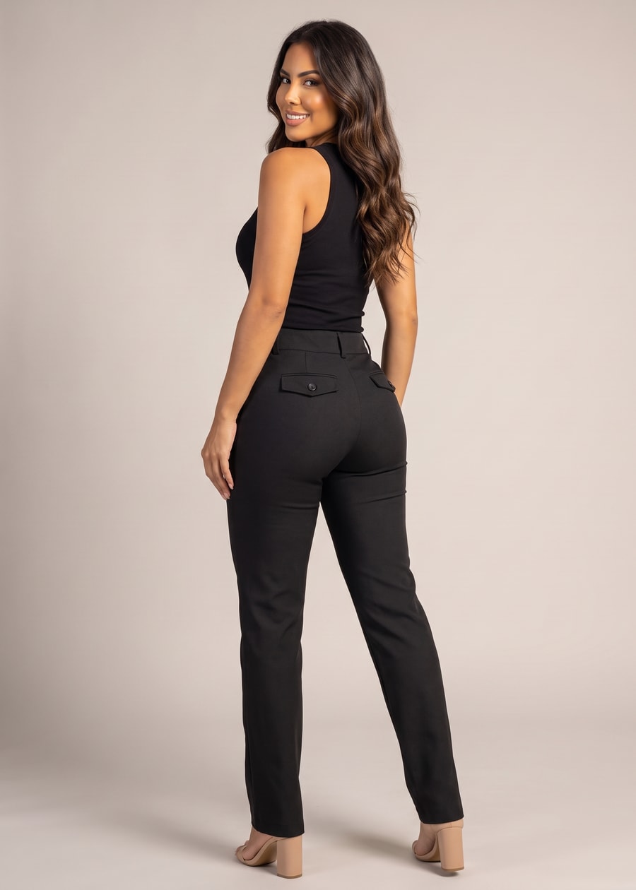 Butt lift Super High Waist Straight Leg Dressy Pants Charcoal, view 2 of 13