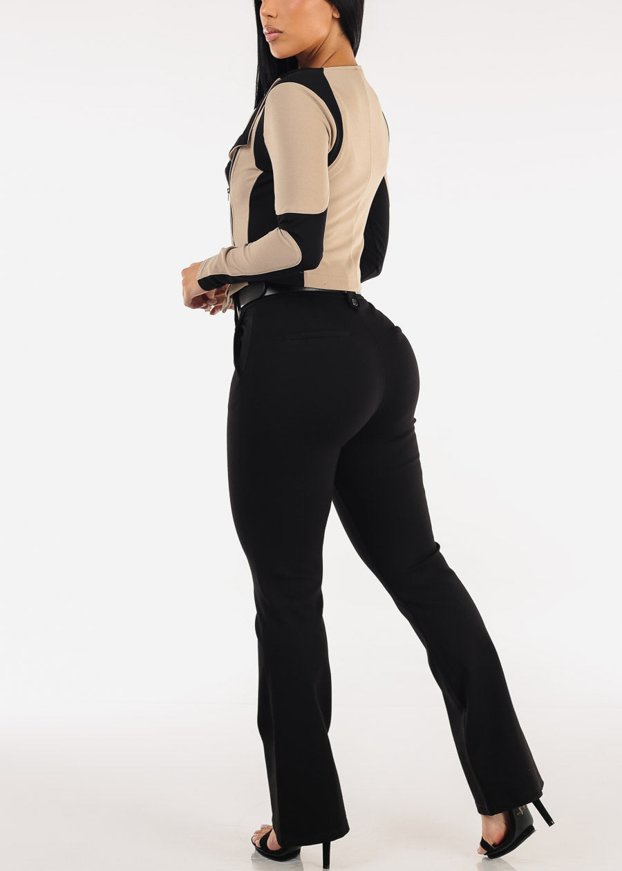 Butt Lift Super High Waist Stretch Bootcut Dress Pants Black w Belt