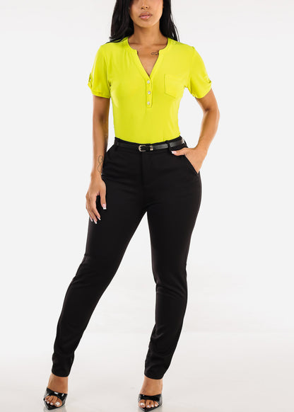 Belted Super High Waist Dressy Skinny Pants Black