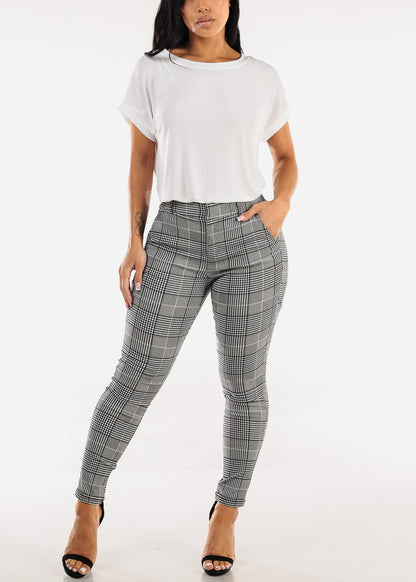 Levantacola Stretchy Plaid Skinny Pants Black