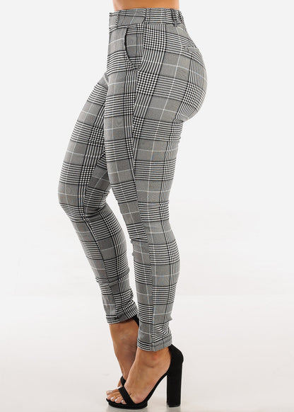 Levantacola Stretchy Plaid Skinny Pants Black
