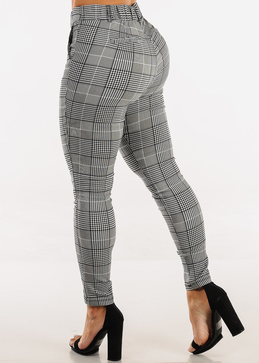 Levantacola Stretchy Plaid Skinny Pants Black
