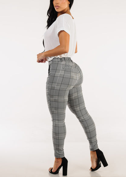 Levantacola Stretchy Plaid Skinny Pants Black