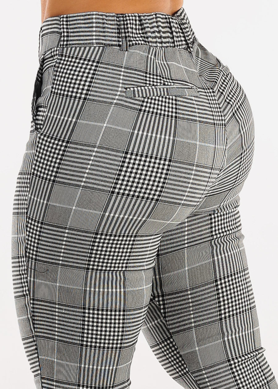 Levantacola Stretchy Plaid Skinny Pants Black