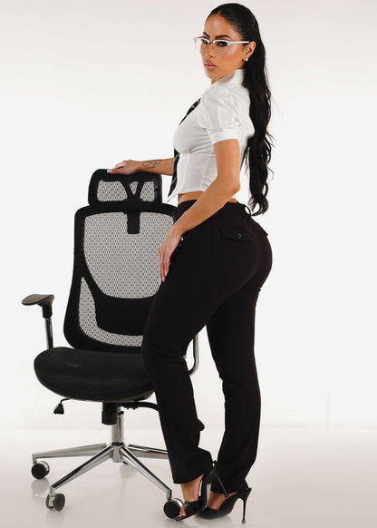Butt lift Super High Waist Straight Leg Black Dressy Pants