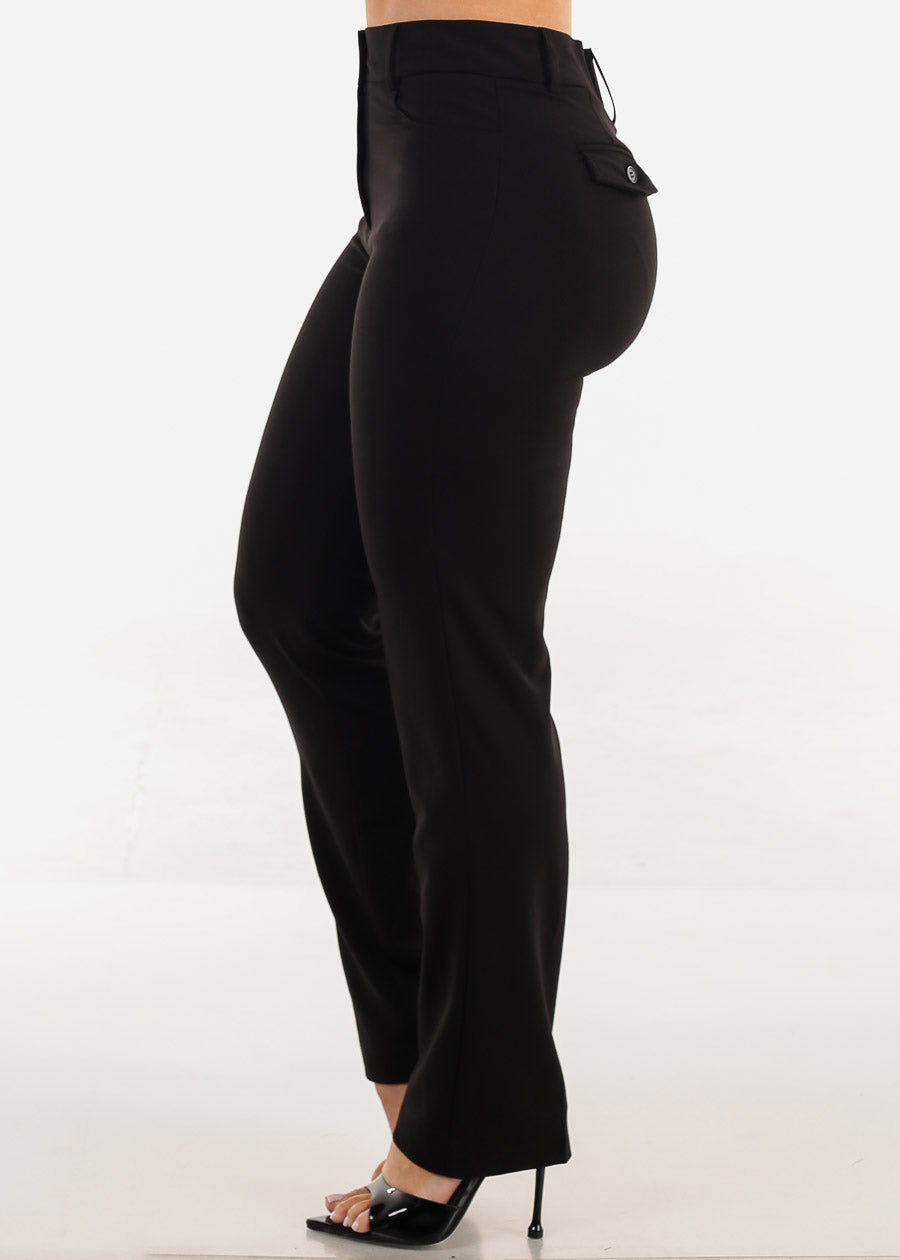 60s black mini dress Butt lift Super High Waist Straight Leg Black Dressy Pants