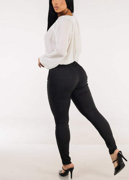 Butt lift Super High Waist Stretch Printed Skinny Pants Black