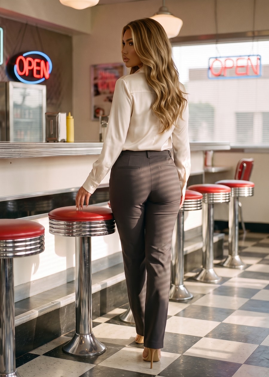 Butt lift Super High Waist Stretch Bootcut Dress Pants Charcoal, view 6 of 13