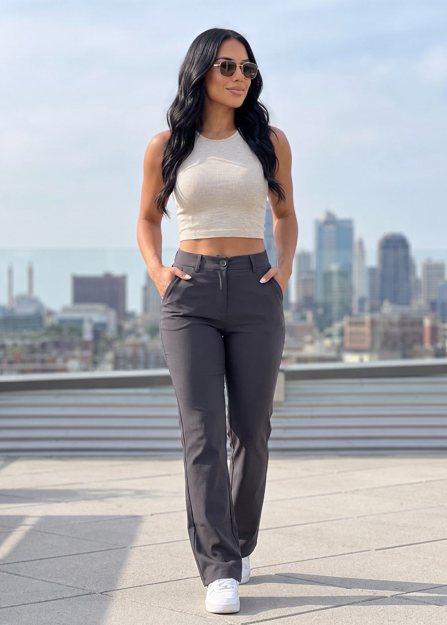 Butt lift Super High Waist Stretch Bootcut Dress Pants Charcoal, view 10 of 13