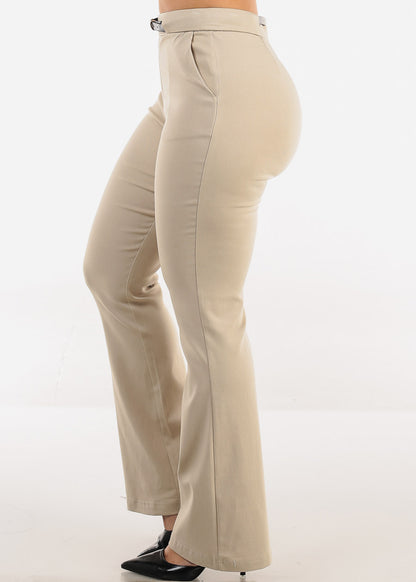 High Waisted Stretch Bootcut Dress Pants Khaki with Belt 