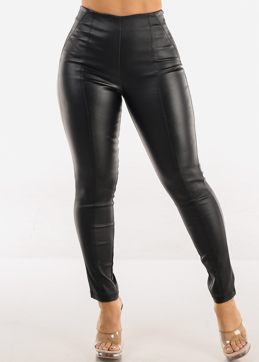 Butt Lift High Waist Coated Skinny Pants Black