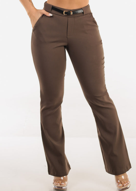 High Waisted Stretch Bootcut Dress Pants Brown