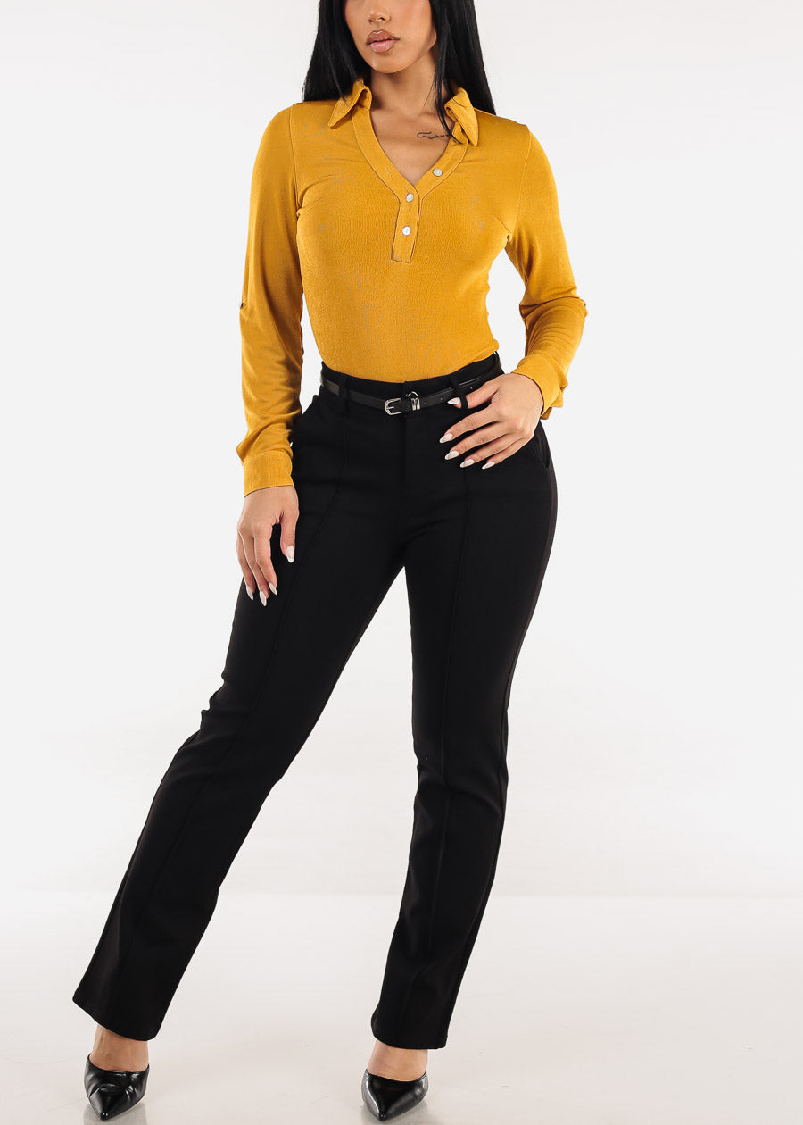 High Waisted Stretch Bootcut Dress Pants Black w Belt