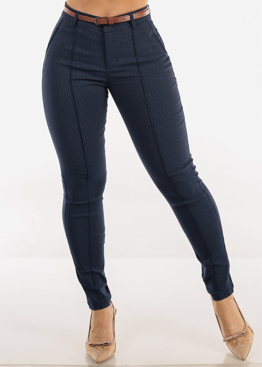 Butt lift Super High Waist Stretch Printed Skinny Pants Navy