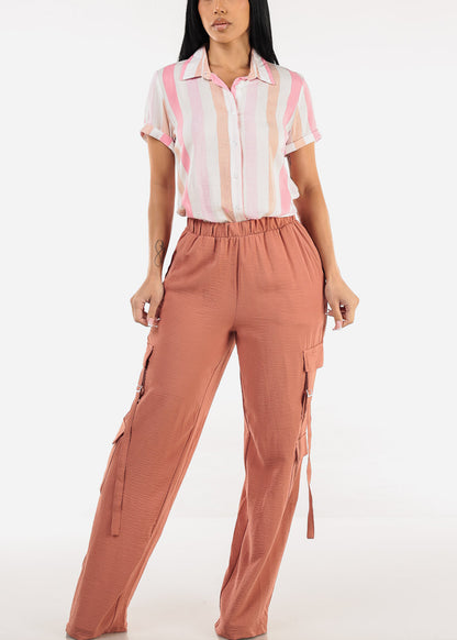 Super High Waist Wide Leg Cargo Pants Light Brick