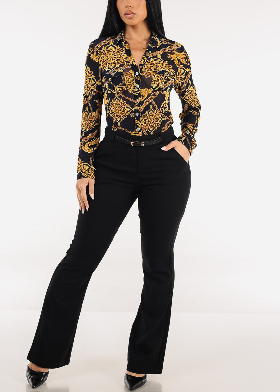 High Waisted Stretch Bootcut Dress Pants Black