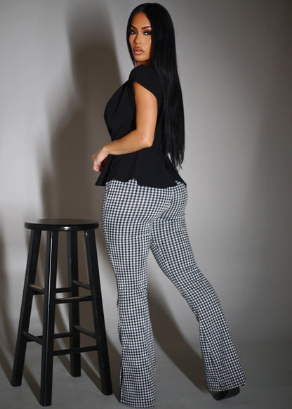 Butt lift High Waist Plaid Flared Pants B&W