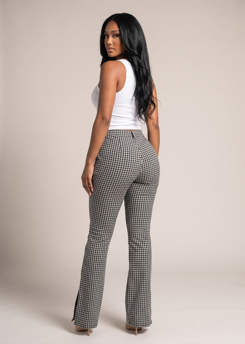 Butt lift High Waist Plaid Flared Pants B&W