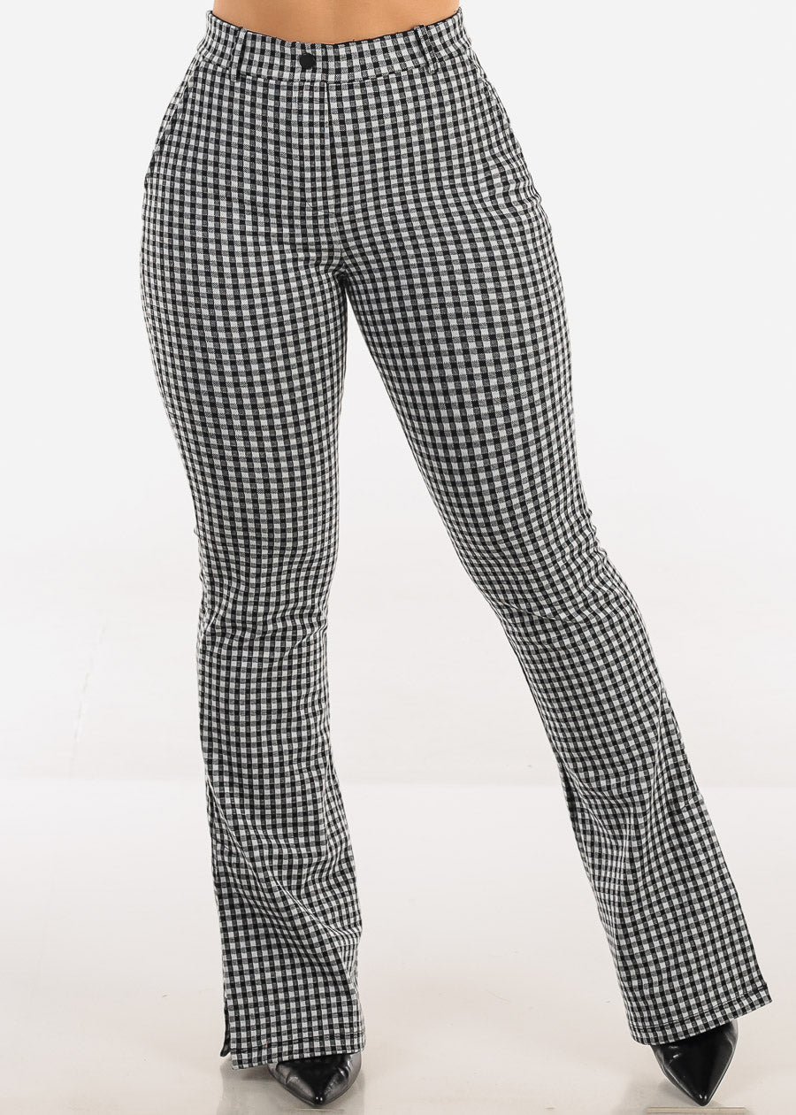 Butt lift High Waist Plaid Flared Pants B&W