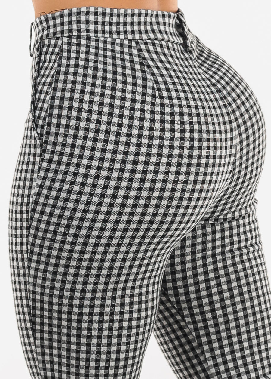 Butt lift High Waist Plaid Flared Pants B&W