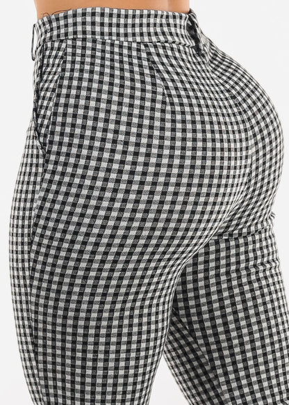 Butt lift High Waist Plaid Flared Pants B&W