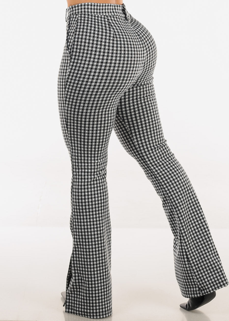Butt lift High Waist Plaid Flared Pants B&W