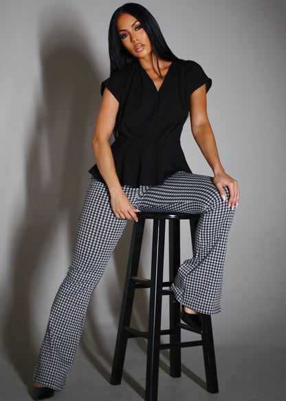Butt lift High Waist Plaid Flared Pants B&W