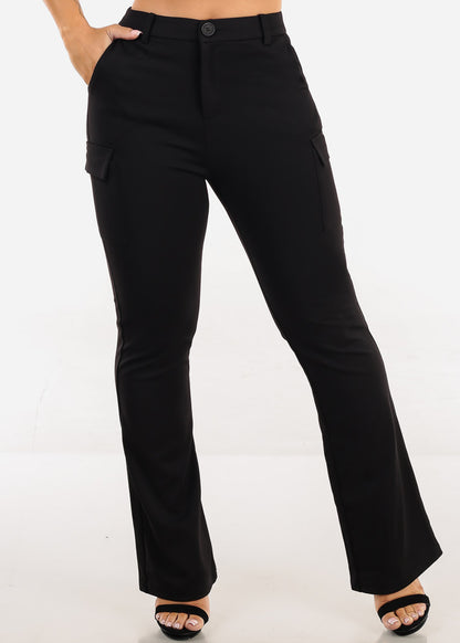Butt Lift Stretchy Cargo Bootcut Dress Pants Black