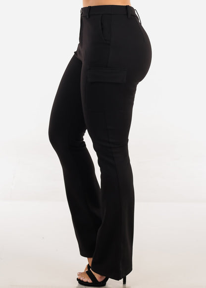 Butt Lift Stretchy Cargo Bootcut Dress Pants Black