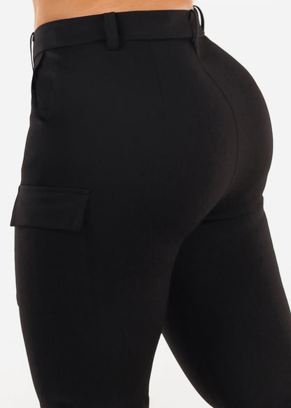 Butt Lift Stretchy Cargo Bootcut Dress Pants Black