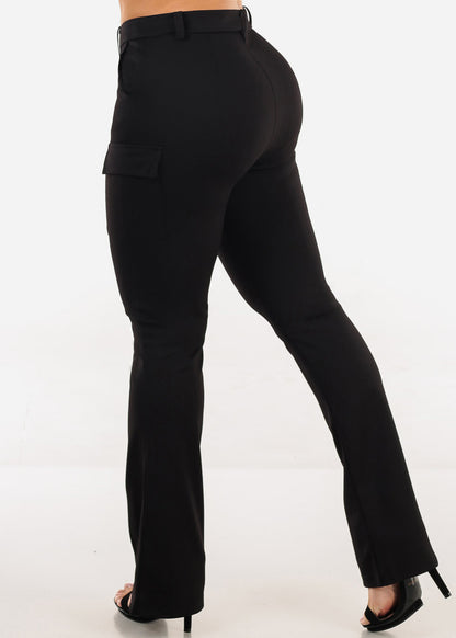 Butt Lift Stretchy Cargo Bootcut Dress Pants Black