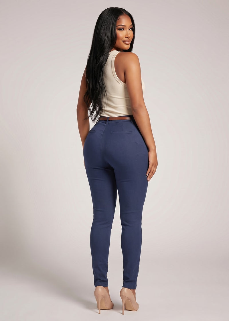 Butt Lift Stretch High Rise Skinny Dressy Pants Indigo Blue