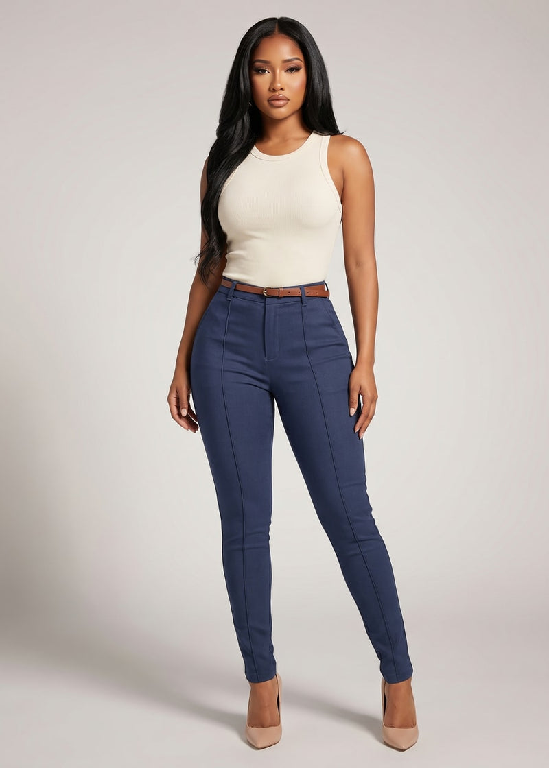 Butt Lift Stretch High Rise Skinny Dressy Pants Indigo Blue
