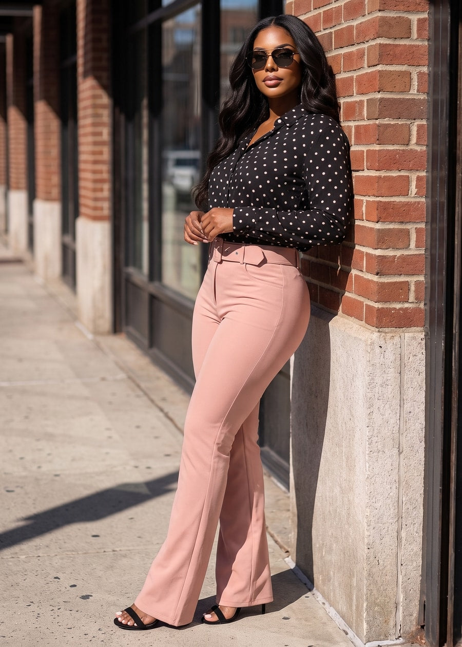 Butt Lift High Waist Flared Bootcut Stretch Dress Pants Pink, view 4 of 13