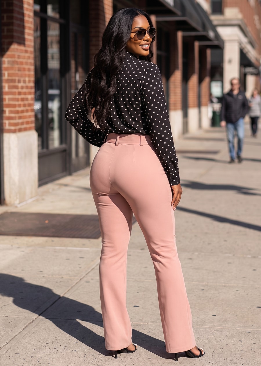 Butt Lift High Waist Flared Bootcut Stretch Dress Pants Pink, view 5 of 13