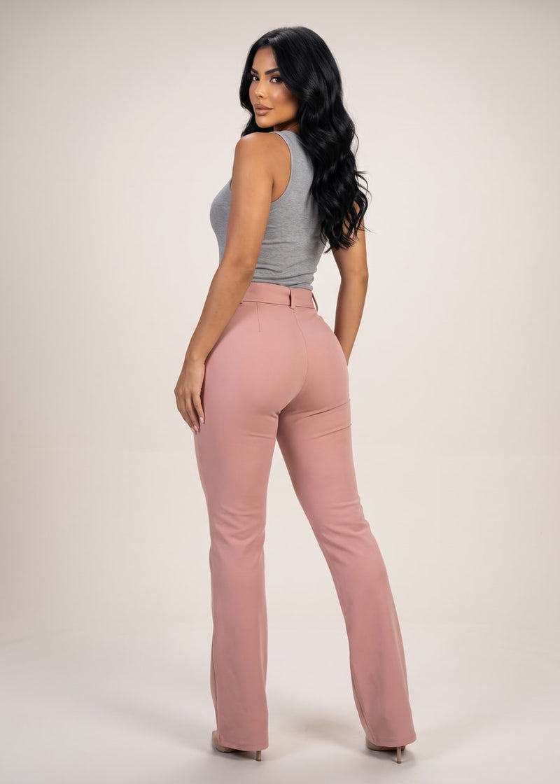 Butt Lift High Waist Flared Bootcut Stretch Dress Pants Pink