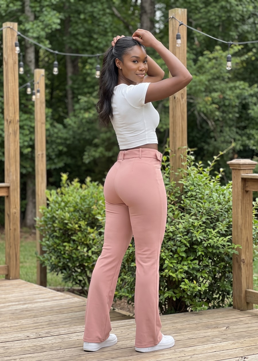Butt Lift High Waist Flared Bootcut Stretch Dress Pants Pink, view 11 of 13