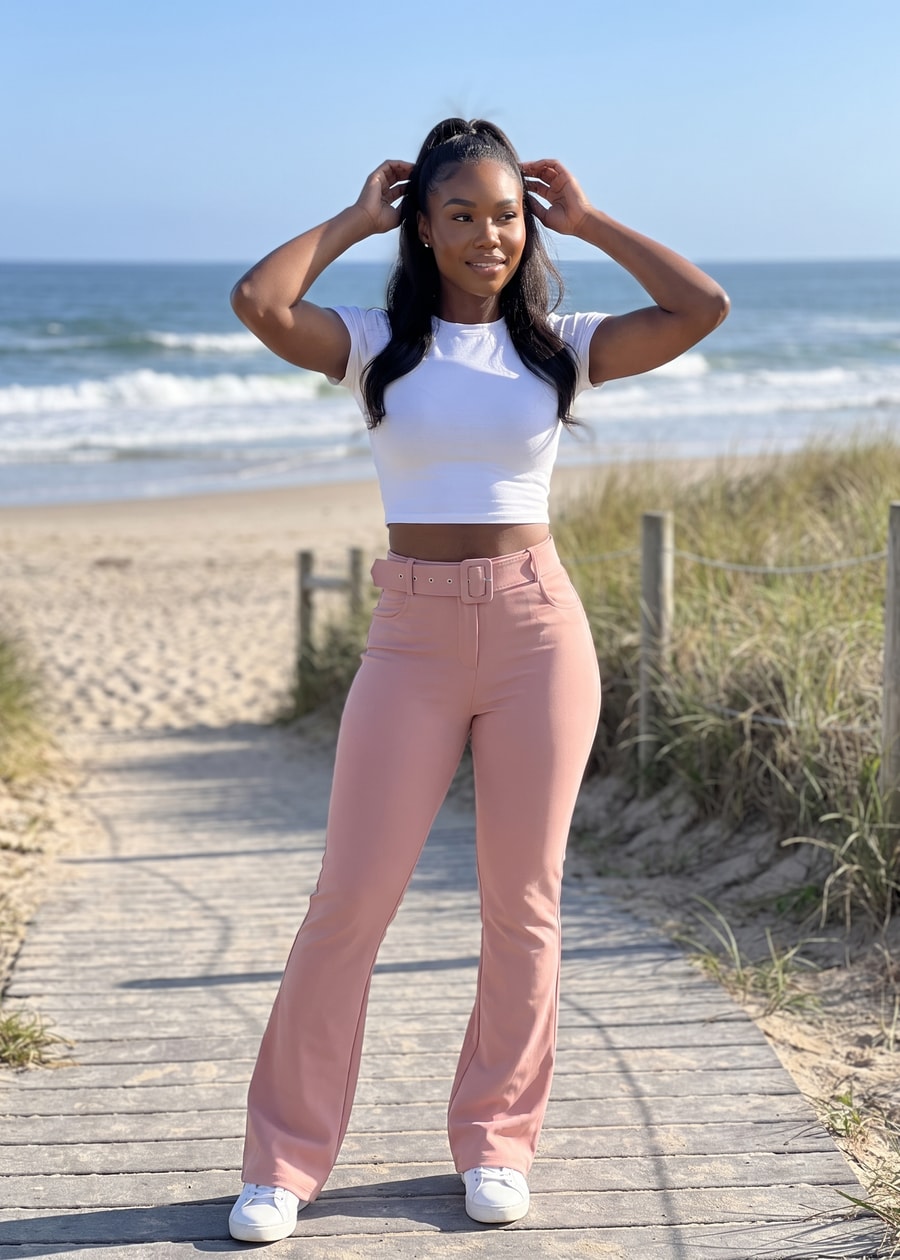 Butt Lift High Waist Flared Bootcut Stretch Dress Pants Pink, view 10 of 13