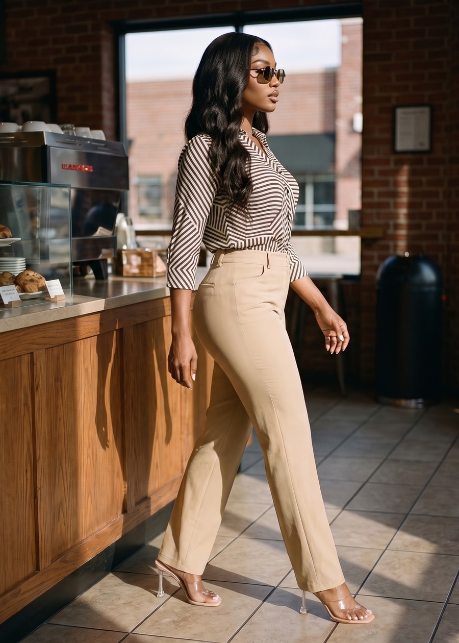 Butt lift Super High Waist Stretch Bootcut Dress Pants Khaki, view 6 of 13