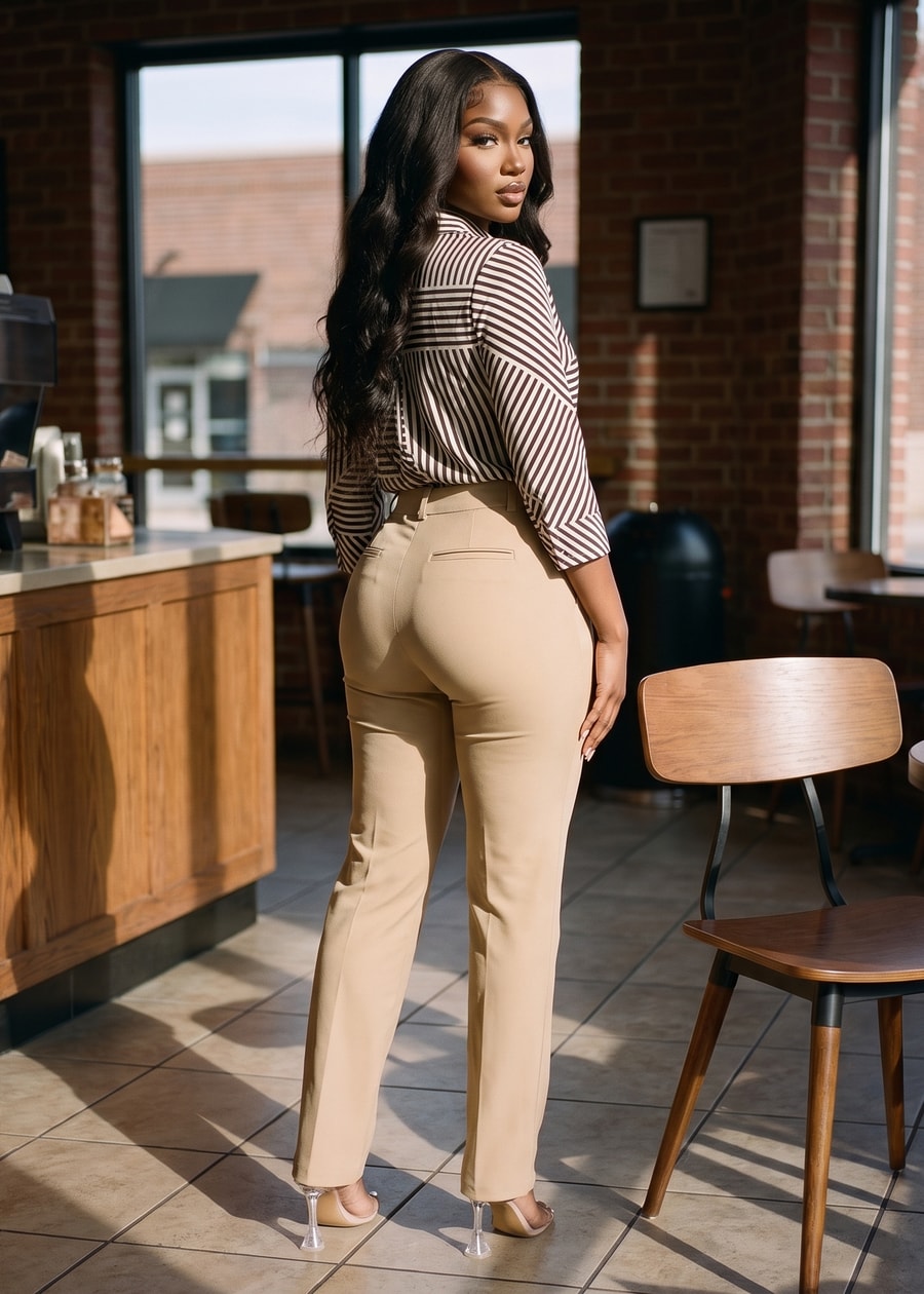 Butt lift Super High Waist Stretch Bootcut Dress Pants Khaki, view 5 of 13