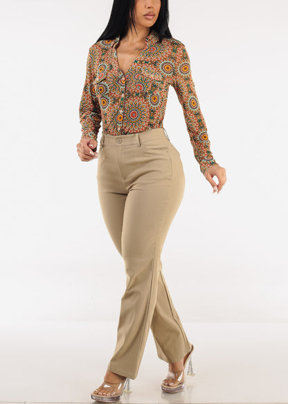 Butt lift Super High Waist Stretch Bootcut Dress Pants Khaki