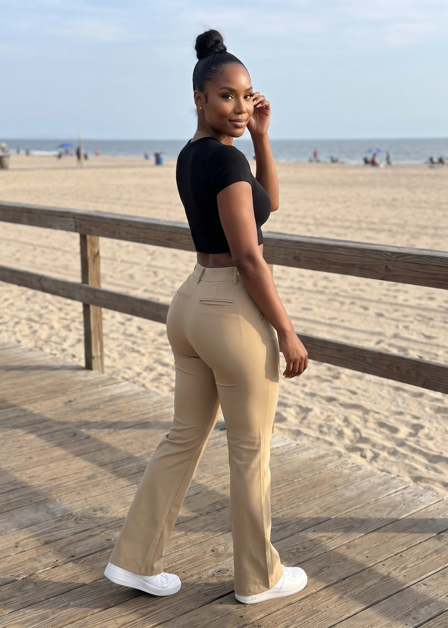 Butt lift Super High Waist Stretch Bootcut Dress Pants Khaki, view 10 of 13