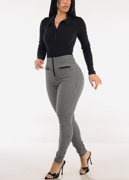 Butt lift Super High Waist Plaid Stretch Skinny Pants Black