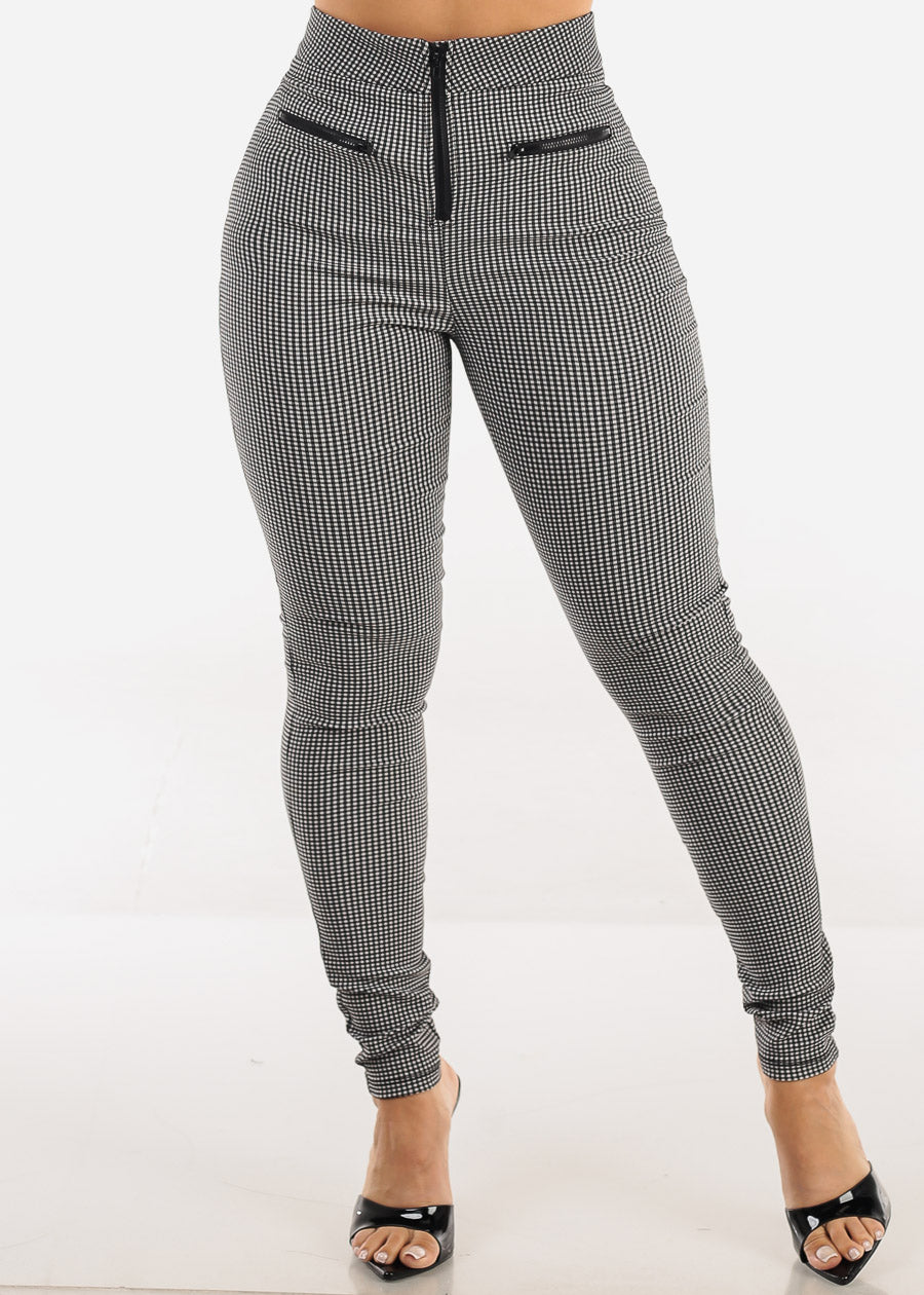 Butt lift Super High Waist Plaid Stretch Skinny Pants Black