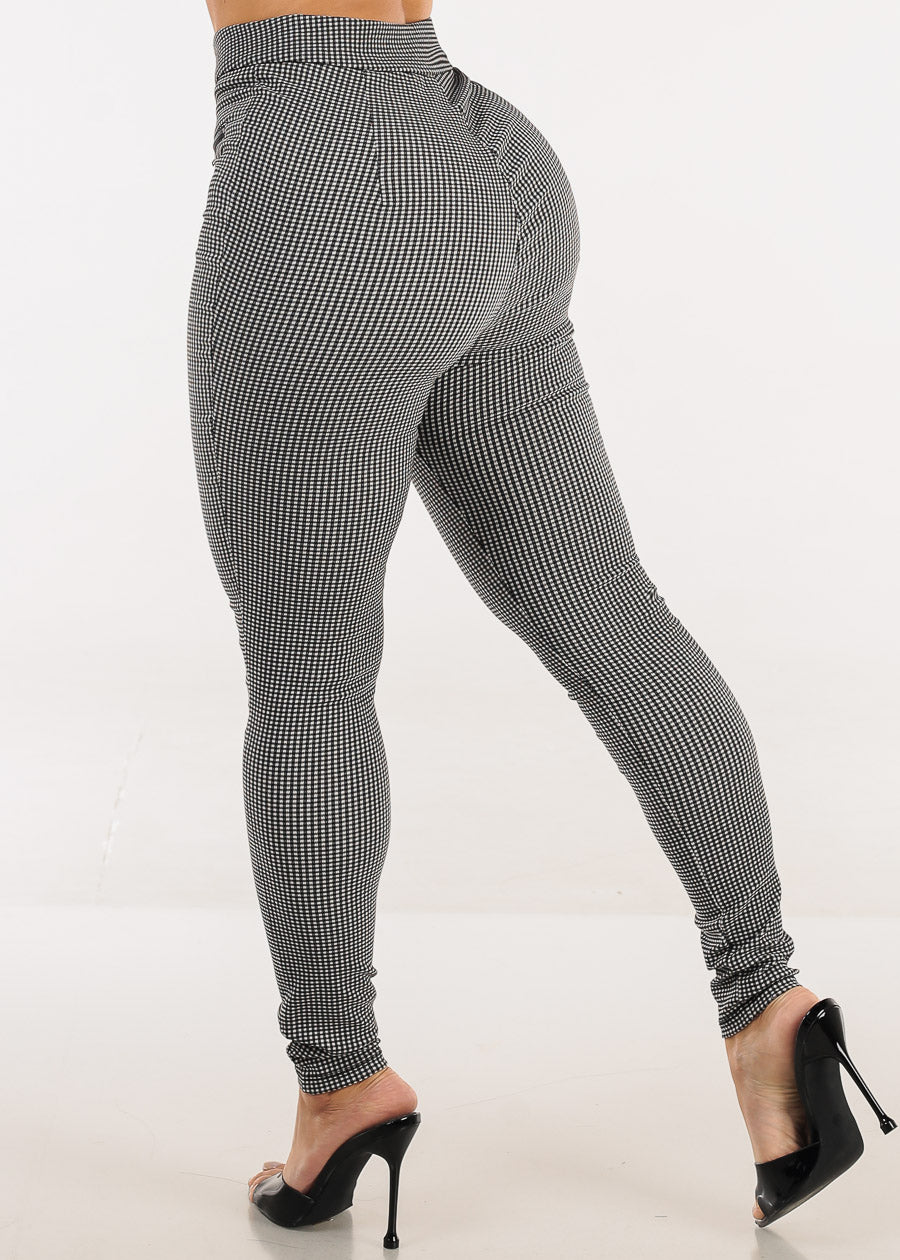 Butt lift Super High Waist Plaid Stretch Skinny Pants Black