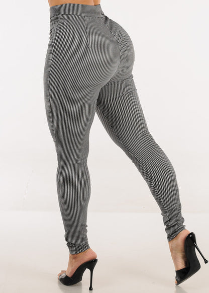 Butt lift Super High Waist Plaid Stretch Skinny Pants Black