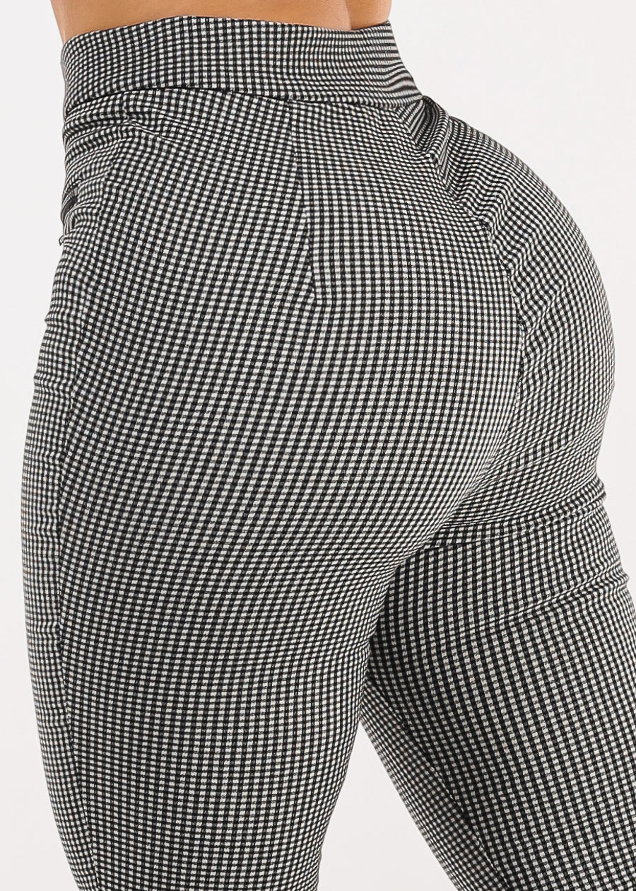Butt lift Super High Waist Plaid Stretch Skinny Pants Black