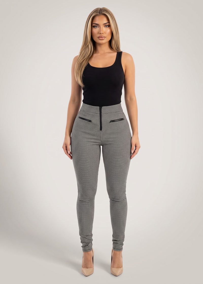 Butt lift Super High Waist Plaid Stretch Skinny Pants Black