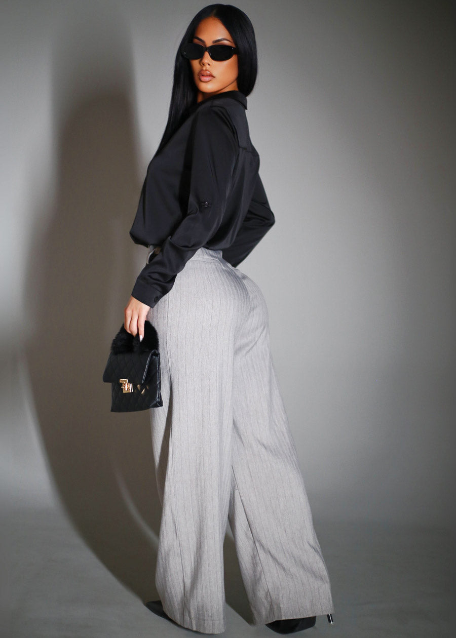 Super High Waist Stripe Wide Leg Dress Pants Grey