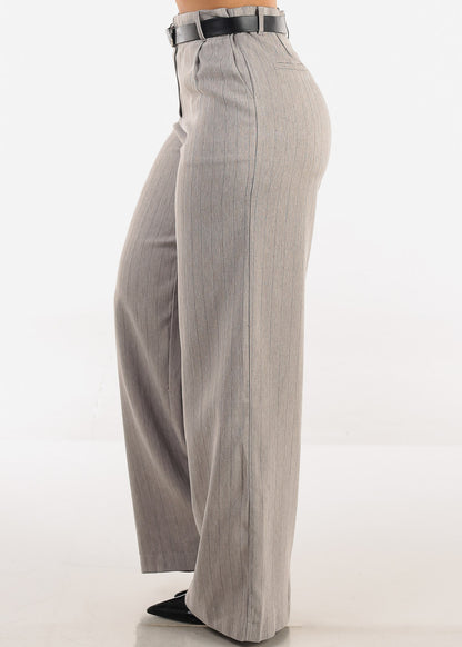 Super High Waist Stripe Wide Leg Dress Pants Grey